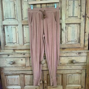 Senita Athletics Small Tan‎ Ribbed Pants Elastic Waist Pockets Skinny Leg Jogger
